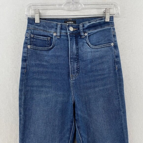 Express Jeans Women's Sz 2 Blue Denim Slim Ankle Super High Rise Cropped Tapered - Picture 6 of 13